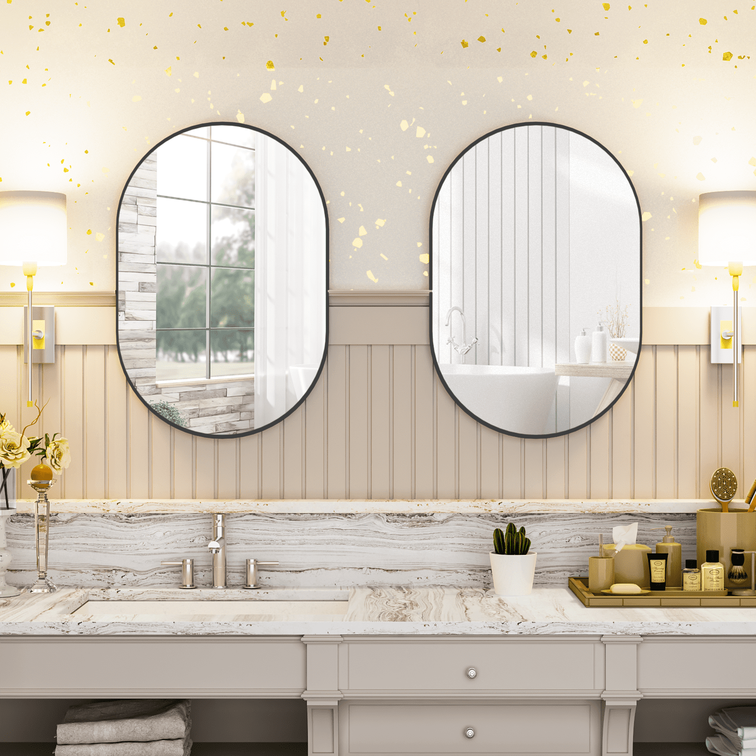 Free Shipping! CISTEROMAN 2 Pieces Black Oval Wall Mirror, 20" x 30 ...