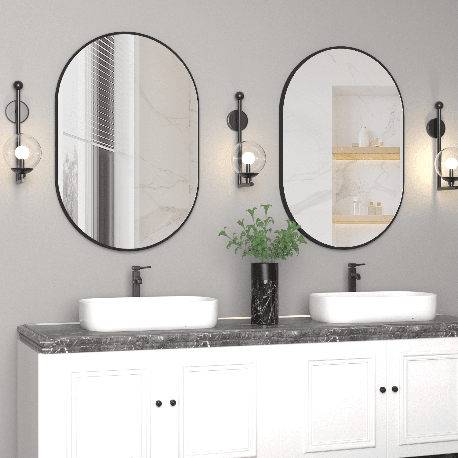 CISTEROMAN 2 Pieces Black Oval Wall Mirror, 20" x 30" Oval Bathroom