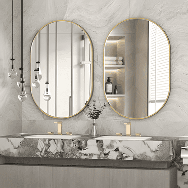 CISTEROMAN 2 Pieces Gold Oval Wall Mirror, 20" x 30" Oval Bathroom Mirror, Large Vanity Decor Mirror w/Aluminum Alloy Frame, Vertical & Horizontal