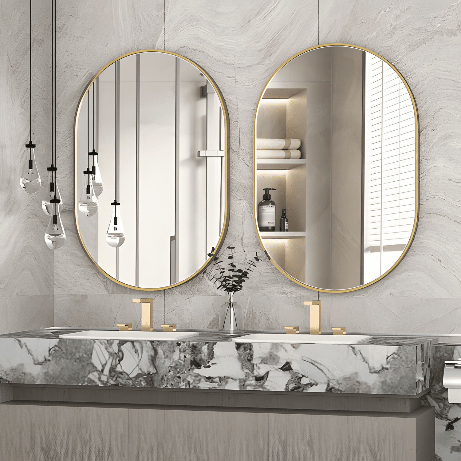 CISTEROMAN 2 Pieces Gold Oval Wall Mirror, 20" x 30" Oval Bathroom Mirror, Large Vanity Decor Mirror w/Aluminum Alloy Frame, Vertical & Horizontal