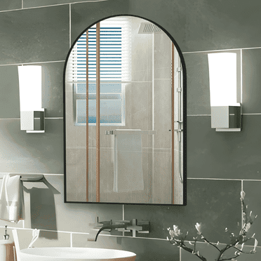 CISTEROMAN Arched Bathroom Mirror, 20"x30" Arched Wall Mirror for Bathroom Wall Mounted Mirror with Metal Frame Black Mirror