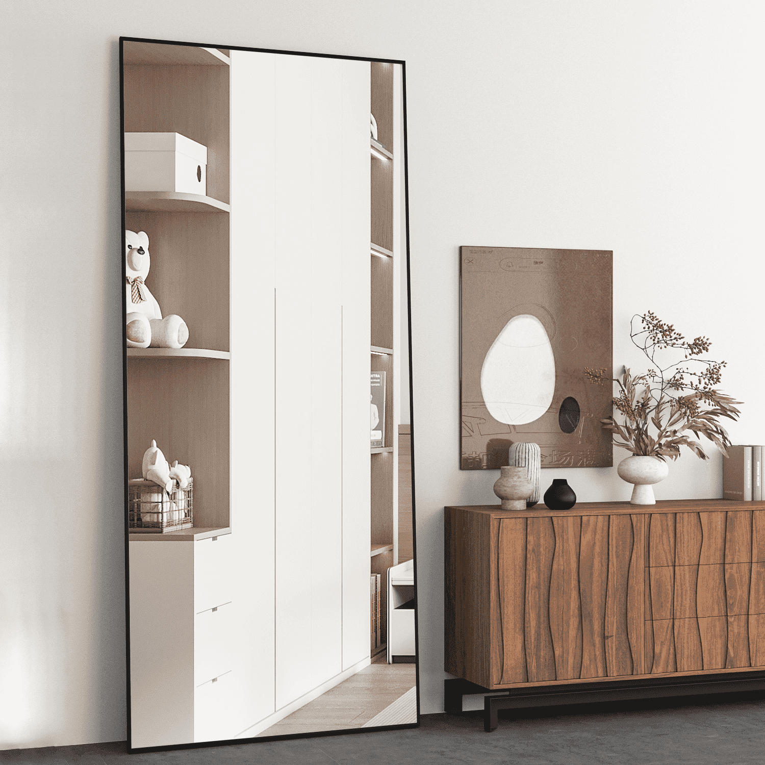 CISTEROMAN Full Length Floor Mirror Full-Length Mirror, Floor Standing Tall Mirror Large Metal Frame Mirror, 65"x24" Over The Wall Hanging Mirror for Living Room Bedroom
