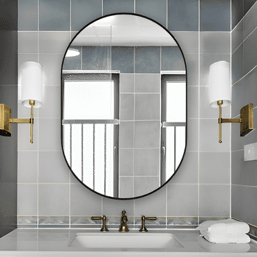CISTEROMAN Oval Bathroom Mirror Capsule Wall Vanity Mirror, 20"x30" Wall Mounted Mirror, Large Modern Mirror with Black Metal Frame Pill Mirrors