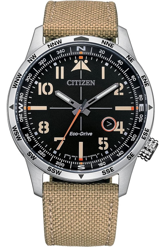BM7550-01E WEEKENDER AVION FIELD BLACK DIAL KHAKI NYLON STRAP MENS WATCH