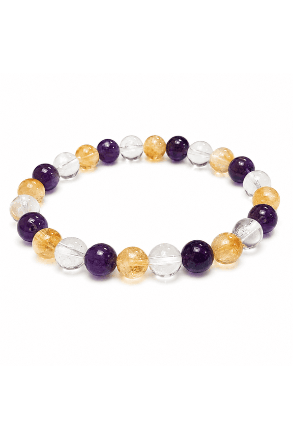 CITRINE+CRYSTAL QUARTZ+AMETHYST Education Bracelet/Study Bracelet/Sharp Mind for Unisex,8 mm,stretch Bracelet