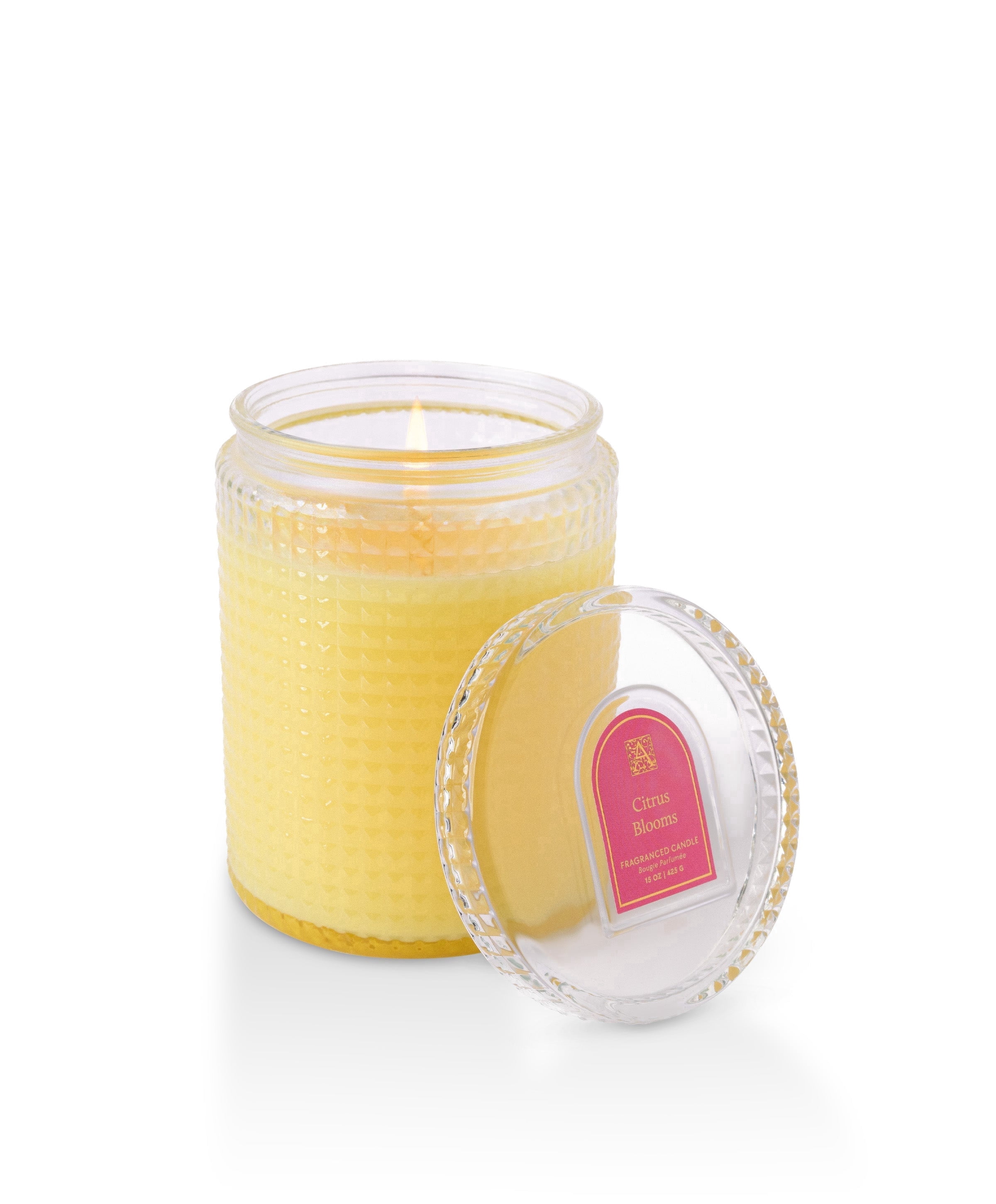 CITRUS BLOOMS Aromatique Textured Glass 15 oz Scented Jar Candle w/Lid