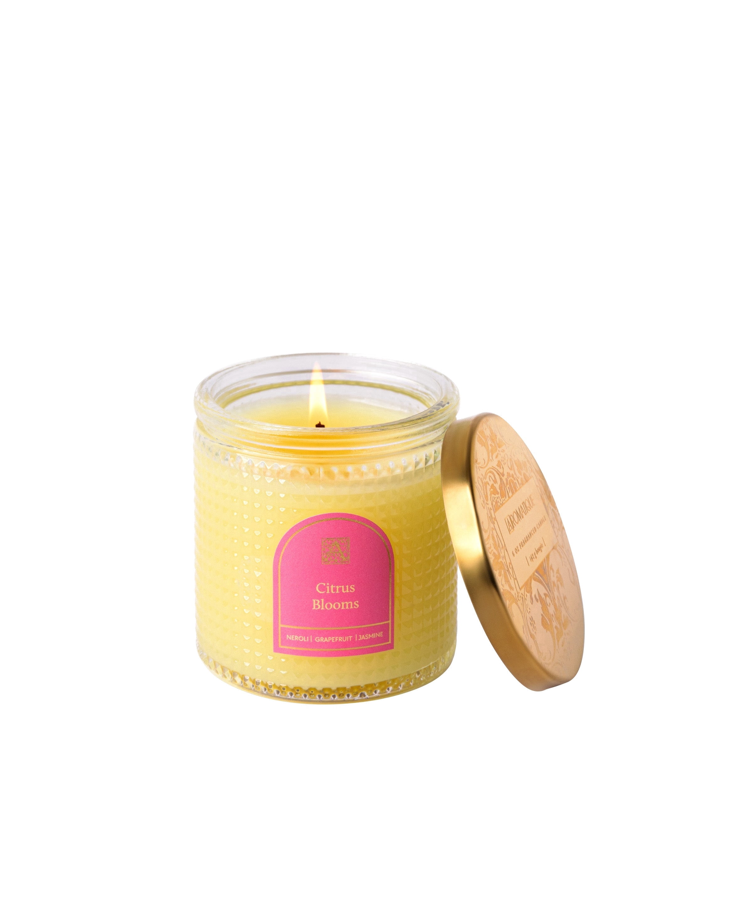 CITRUS BLOOMS Aromatique Textured Glass Metal Lid 6 oz Scented Jar Candle