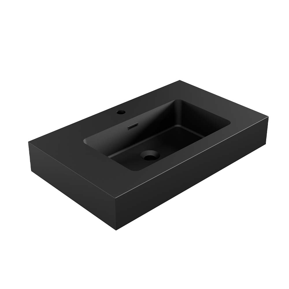 CITTANEO 30 inch matt black Integrated engineered quartz sink - Vessel Bathroom Vanity Basin Without Drain and Faucet