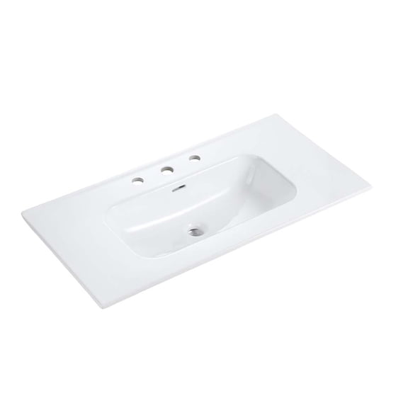 CITTANEO 36 Inch Integrated white ceramic basin-Vessel Bathroom Vanity Sink with three predrilled faucet holes, drain assembly NOT included