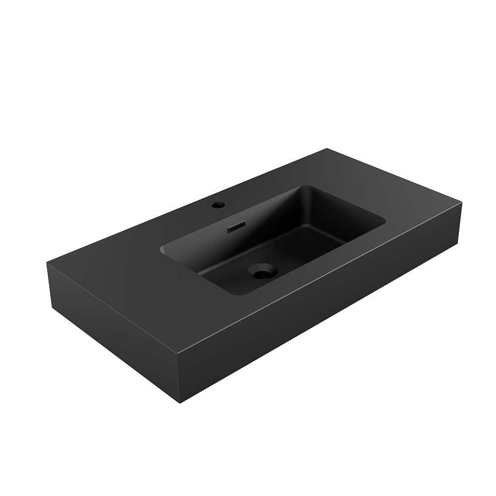 CITTANEO 36 inch matt black Integrated engineered quartz sink - Vessel Bathroom Vanity Basin Without Drain and Faucet