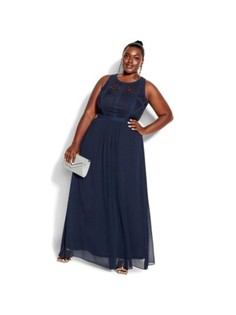 CITY CHIC Womens Navy Lace Zippered Pleated Lined Sleeveless Halter Maxi Evening  Gown Dress Plus M\18 - Walmart.com