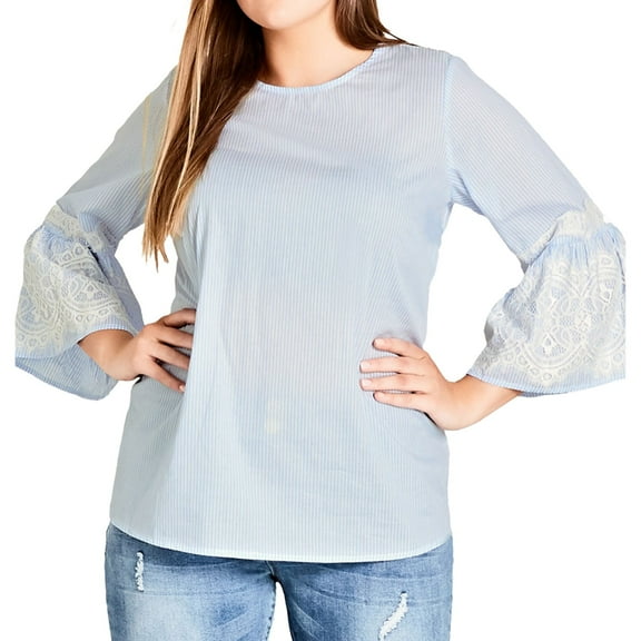 City Chic Womens Delicate Stripe Pullover Blouse, Blue, Plus Size, L/20W