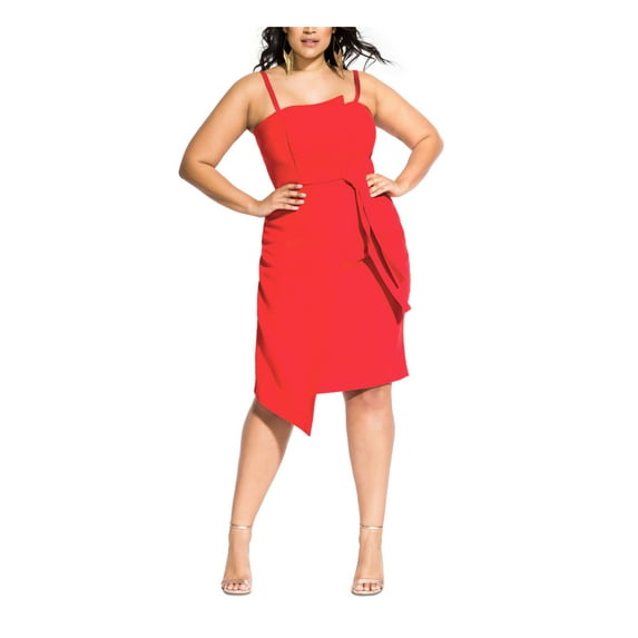 CITY CHIC Womens Red Sleeveless Square Neck Short Shift Dress Plus Size: S\16