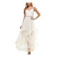 thumbnail image 1 of CITY STUDIO Womens Beige Embellished Tulle Gown Spaghetti Strap V Neck Full-Length  Fit + Flare Prom Dress Juniors 3, 1 of 4