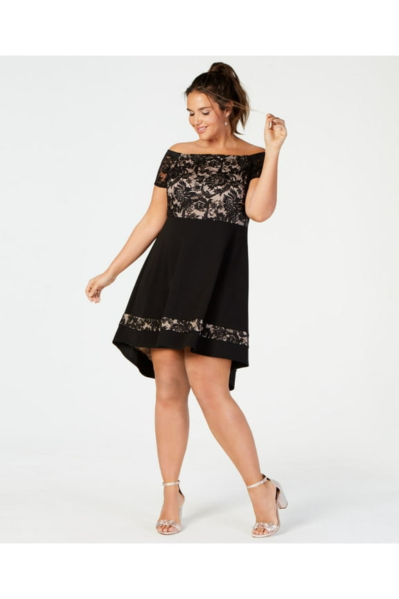 Womens Black Short Sleeve Below The Knee Evening Dress Plus 24W