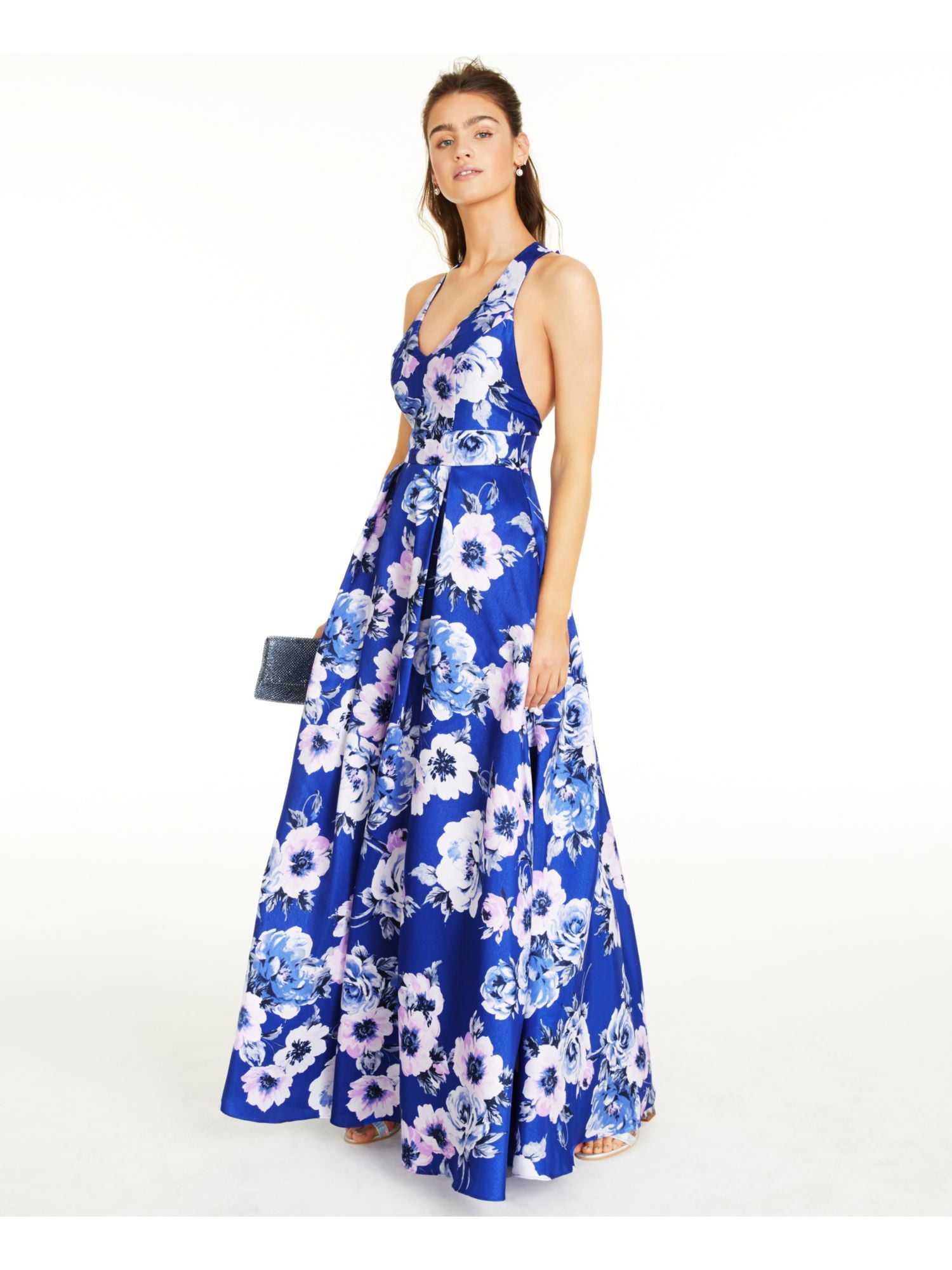 cobalt blue v neck dress Simple blue v neck satin long prom dress, blue formal dress