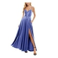 thumbnail image 1 of CITY STUDIO Womens Blue Slitted Pocketed Spaghetti Strap V Neck Full-Length Fit + Flare Prom Dress 5, 1 of 2