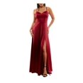 thumbnail image 1 of CITY STUDIO Womens Burgundy Slitted Spaghetti Strap Full-Length Formal Fit + Flare Dress Juniors 1, 1 of 4