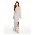 thumbnail image 1 of CITY STUDIO Womens Gray Glitter Lace Floral Sleeveless V Neck Full-Length Sheath Prom Dress 13, 1 of 4