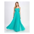 thumbnail image 1 of CITY STUDIO Womens Green Pleated Zippered Tie-belt Rhinestone Straps Lined Spaghetti Strap Scoop Neck Full-Length Prom Gown Dress Juniors 1\2, 1 of 1