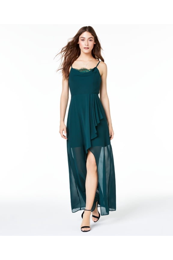 Womens Green Spaghetti Strap Cowl Neck Maxi Dress Juniors 5