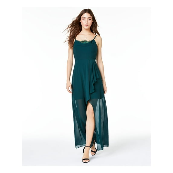 CITY STUDIO Womens Green Spaghetti Strap Cowl Neck Maxi Dress Juniors 5