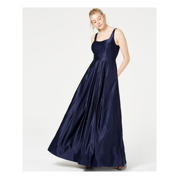 CITY STUDIO Womens Navy Embellished Sleeveless Square Neck Maxi Sheath Prom Dress 3