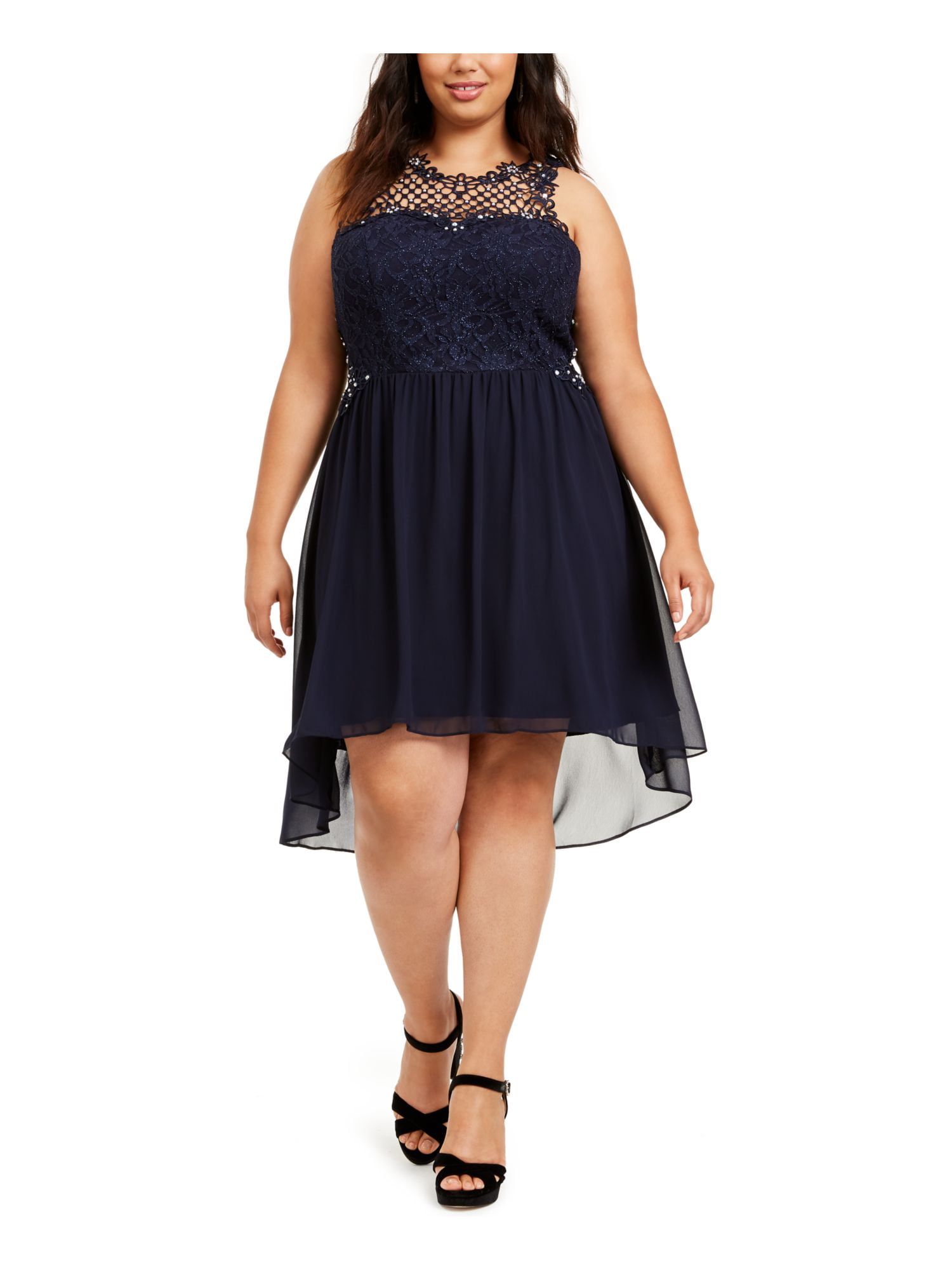 city studio navy blue dress Womens Sleeveless Above The Knee Hi-Lo Party Plus 16W Its time to update Bodycon Plus Size Dress Slim Black Long Prom Colour:Navy/Sky
