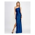 thumbnail image 1 of CITY STUDIO Womens Navy Zippered Lined Cut Out Back Slitted Sleeveless Asymmetrical Neckline Full-Length Formal Gown Dress Juniors 11\12, 1 of 1