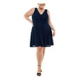 thumbnail image 1 of CITY STUDIO Womens Navy Zippered Scalloped Mesh Inset Lined Sleeveless V Neck Above The Knee Party Fit + Flare Dress Plus 18W, 1 of 3