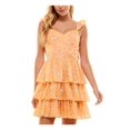 thumbnail image 1 of CITY STUDIO Womens Orange Ruffled Tiered Skirt Lined Floral Sleeveless Sweetheart Neckline Short Fit + Flare Dress Juniors L, 1 of 2