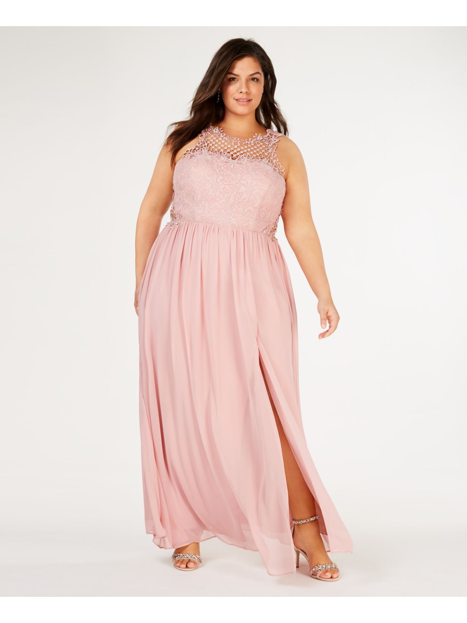 city studio pink dress City Studios Juniors' Embellished Illusion Tulip Gown