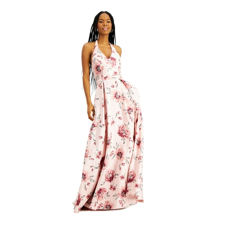 CITY STUDIO Womens Pink Floral Sleeveless Halter Full Length