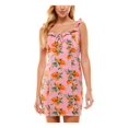thumbnail image 1 of CITY STUDIO Womens Pink Ruffled Zippered Lined Tie Detail Printed Sleeveless Scoop Neck Short Sheath Dress L, 1 of 4