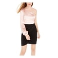 thumbnail image 1 of CITY STUDIO Womens Pink Satin Zippered Long Sleeve Asymmetrical Neckline Short Cocktail Sheath Dress 1, 1 of 4