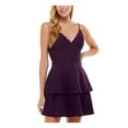 thumbnail image 1 of CITY STUDIO Womens Purple Stretch Zippered Darted Laced Back Glitter Sheer Spaghetti Strap V Neck Short Party Fit + Flare Dress 13, 1 of 3