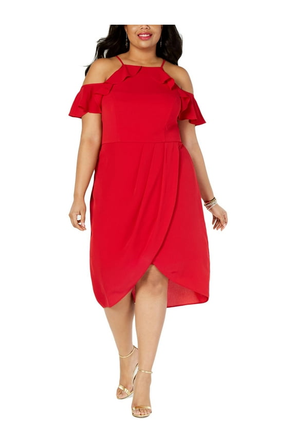 Womens Red Halter Midi Shift Party Dress Plus Size: 14W