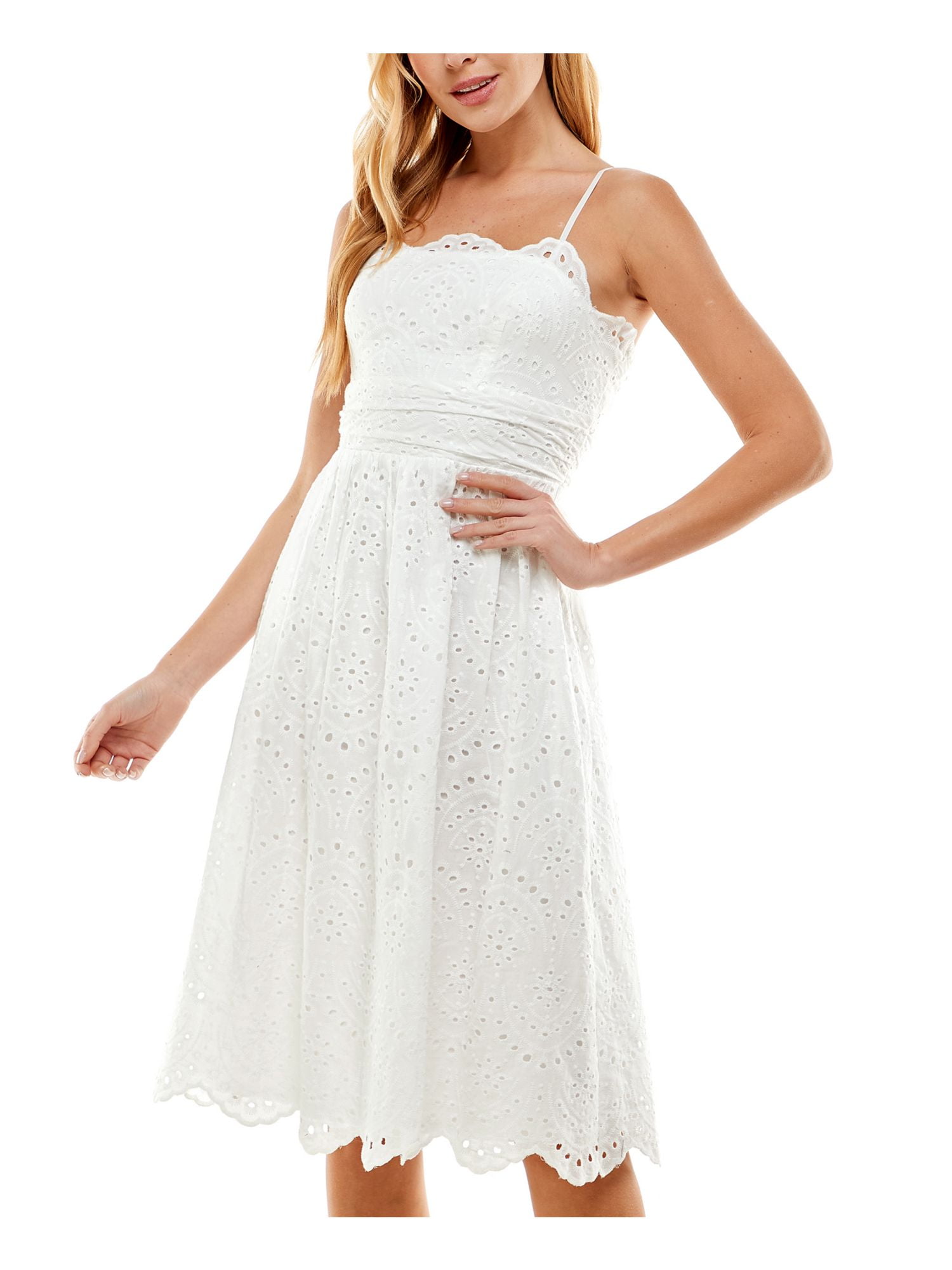 slim fit dress slacks Ayla Cotton Fit and Flare Midi Dress / White | Meshki main image 1