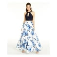 thumbnail image 1 of CITY STUDIO Womens White Lace Floral Sleeveless Halter Full-Length A-Line Prom Dress 3, 1 of 4