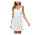 thumbnail image 1 of CITY STUDIO Womens White Lace Zippered Spaghetti Strap V Neck Mini Evening Fit + Flare Dress Juniors 7, 1 of 3