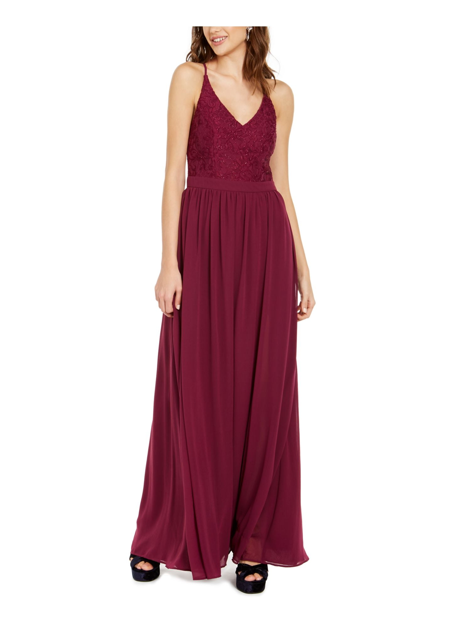 CITY TRIANGLES Womens Maroon Spaghetti Strap Full-Length Formal Dress  Juniors 5