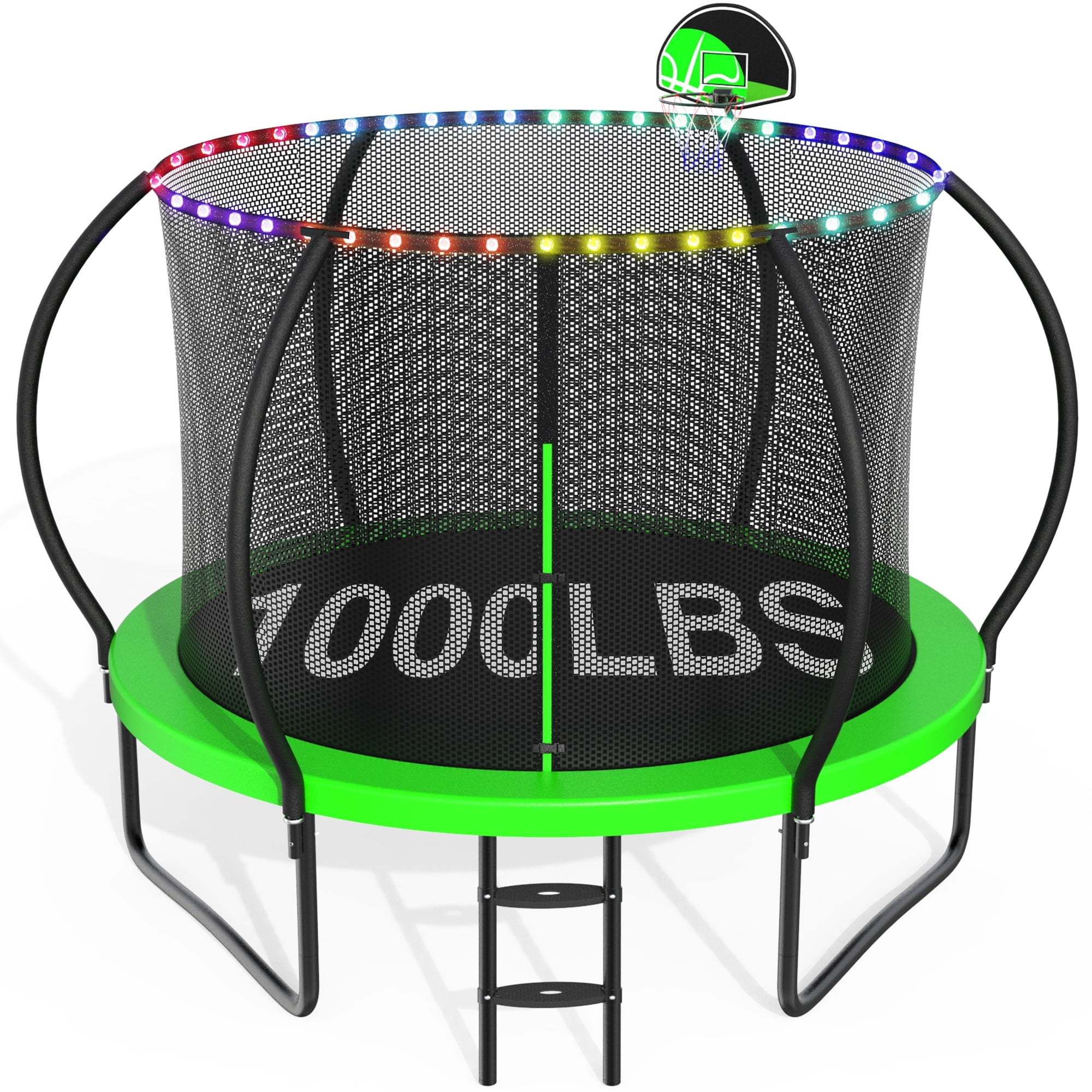 CITYLE 10FT Trampoline with Enclosure Net and Lights, Outdoor Trampoline for Kids and Adults, 1000LBS Trampoline with Basketball Hoop, Galvanized Steel Heavy Duty Trampolines