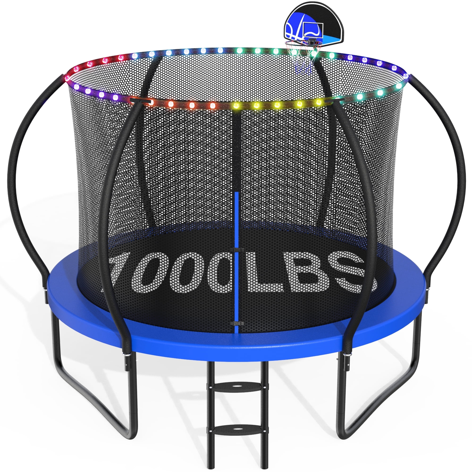 CITYLE 10FT Trampoline with Enclosure Net and Lights, Outdoor Trampoline for Kids and Adults, 1000LBS Trampoline with Basketball Hoop, Galvanized Steel Heavy Duty Trampolines
