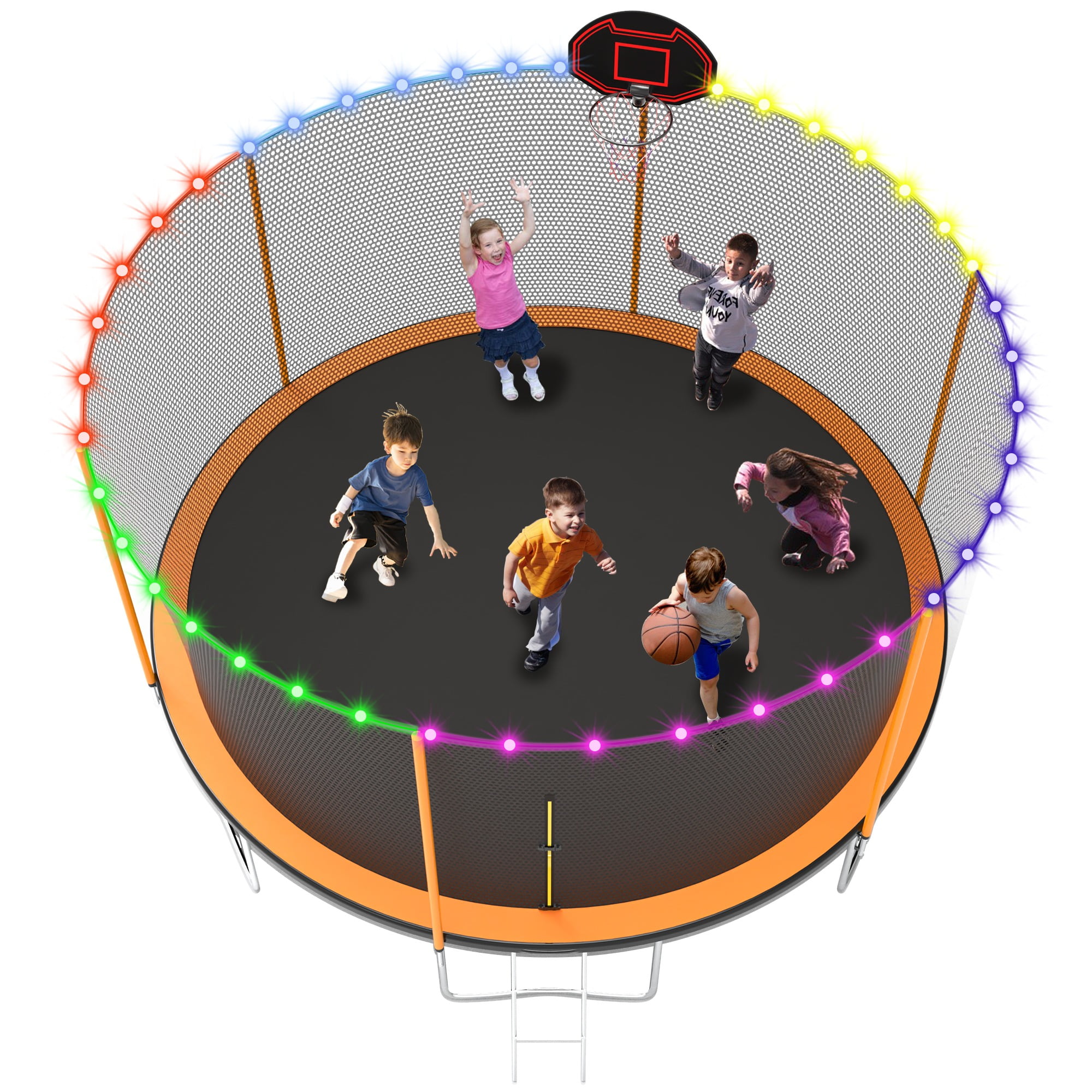 14ft Trampoline Everfit Kids Trampoline Rebounder w/ Ladder Basketball Hoop Orange main image 1
