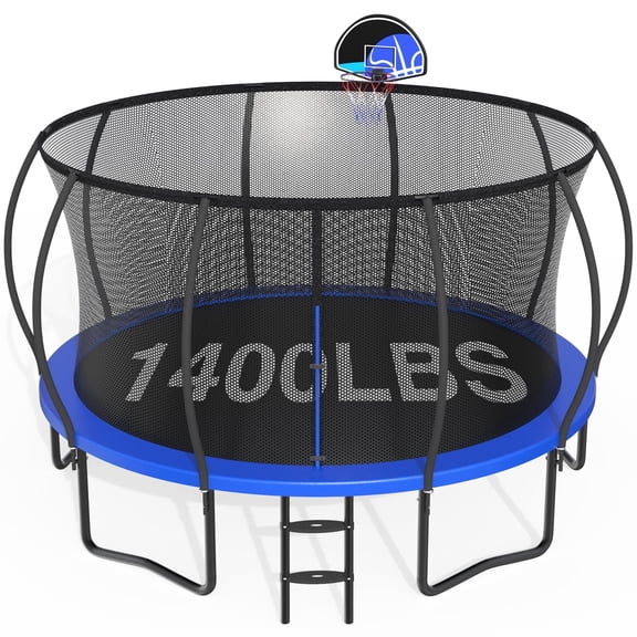 CITYLE 14FT Trampoline with Enclosure Net, Outdoor Trampoline for Kids and Adults, 1400LBS Trampoline with Basketball Hoop, Galvanized Steel Heavy Duty Trampolines with Xmas Gift