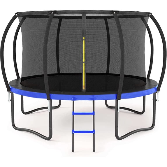 CITYLE 14FT Trampoline with Enclosure, Outdoor Trampolines with Curved Poles, Pumpkin Shaped Backyard Trampoline with Enclosure Net and Spring Cover Pad for Kids and Adults