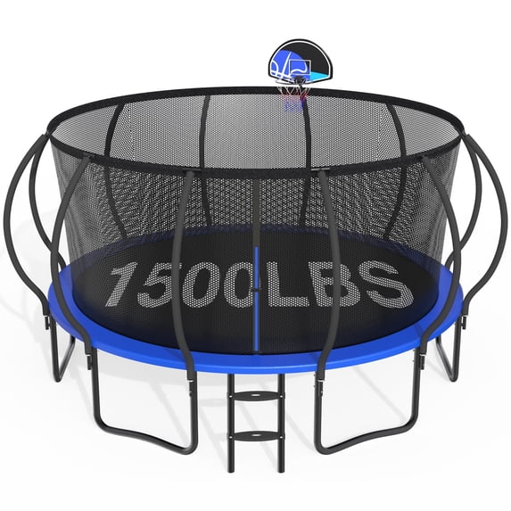 CITYLE 15FT Trampoline with Enclosure Net, Outdoor Trampoline for Kids and Adults, 1500LBS Trampoline with Basketball Hoop, Galvanized Steel Heavy Duty Trampolines with Xmas Gift