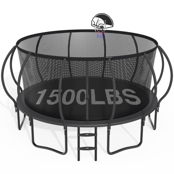 CITYLE 15FT Trampoline with Enclosure Net, Outdoor Trampoline for Kids and Adults, 1500LBS Trampoline with Basketball Hoop, Galvanized Steel Heavy Duty Trampolines with Xmas Gift