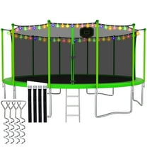 CITYLE 16 FT Trampoline 1500 LBS for Adults and 10 Kids, Heavy Duty Outdoor Trampoline with Basketball Hoop and Enclosure Net, Trampoline with Lights, Wind Stakes, No Gap Design,