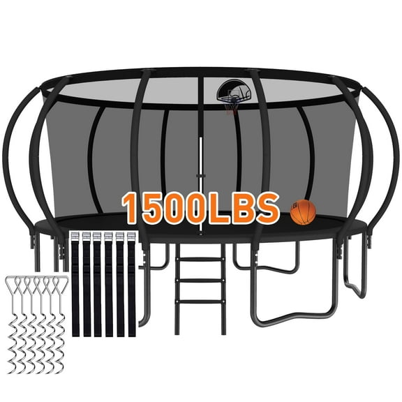 CITYLE 16FT Trampoline with Enclosure Net, Outdoor Trampoline for Kids and Adults, 1500LBS Trampoline with Basketball Hoop, Galvanized Steel Heavy Duty Trampolines with Wind Stakes, Xmas Gift